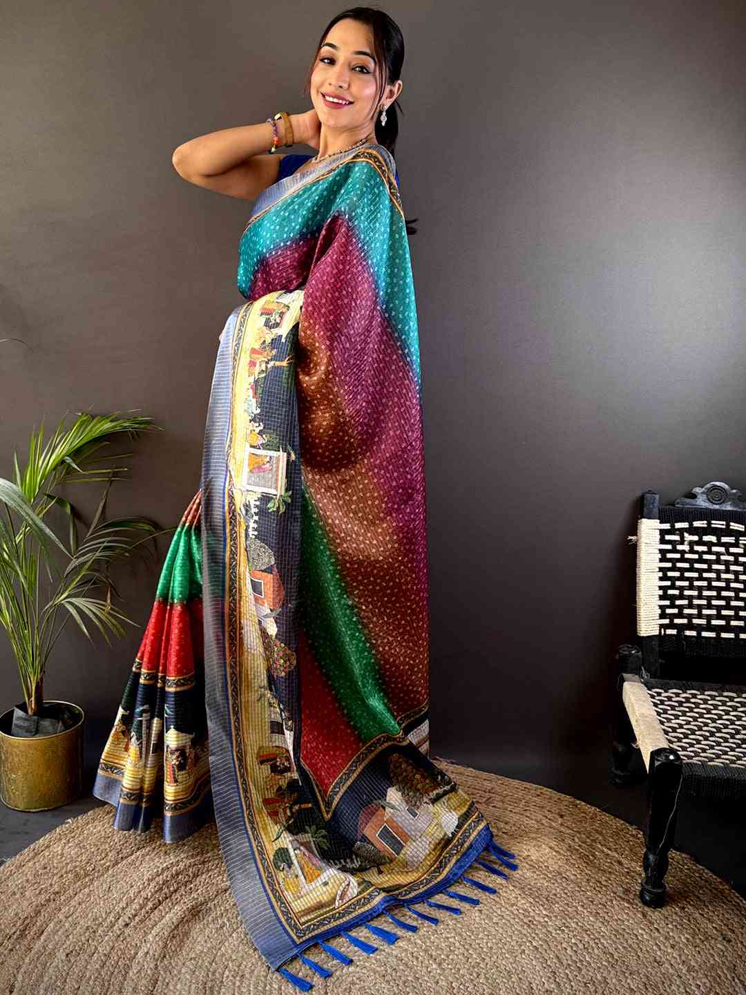 Heritage Silk Blend Bandhani Print Saree