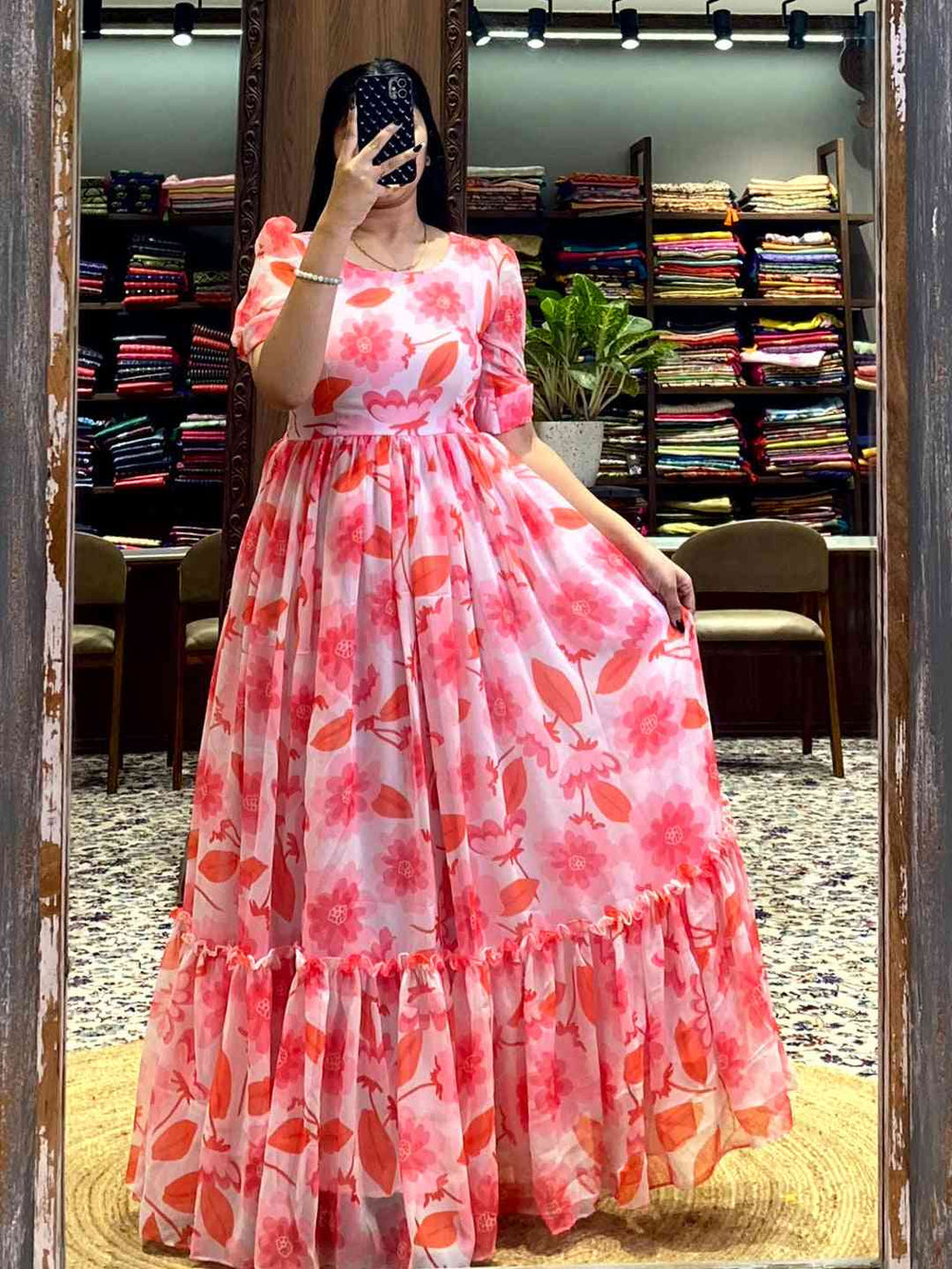 White Floral Georgette Dress