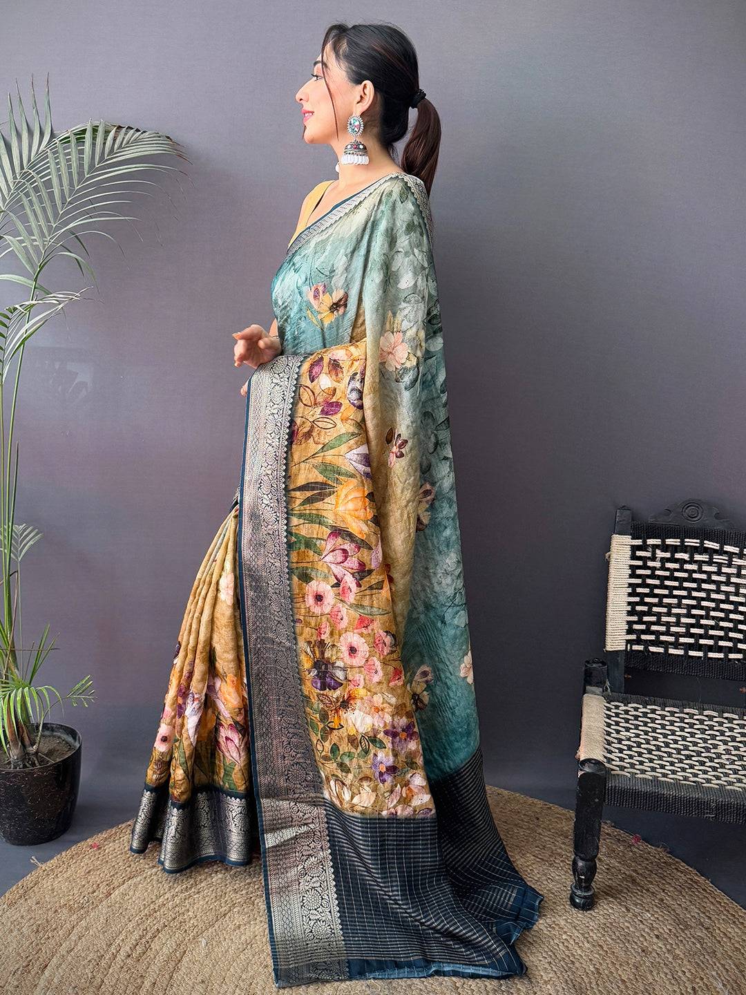 Heritage Floral Kalamkari Viscose Saree