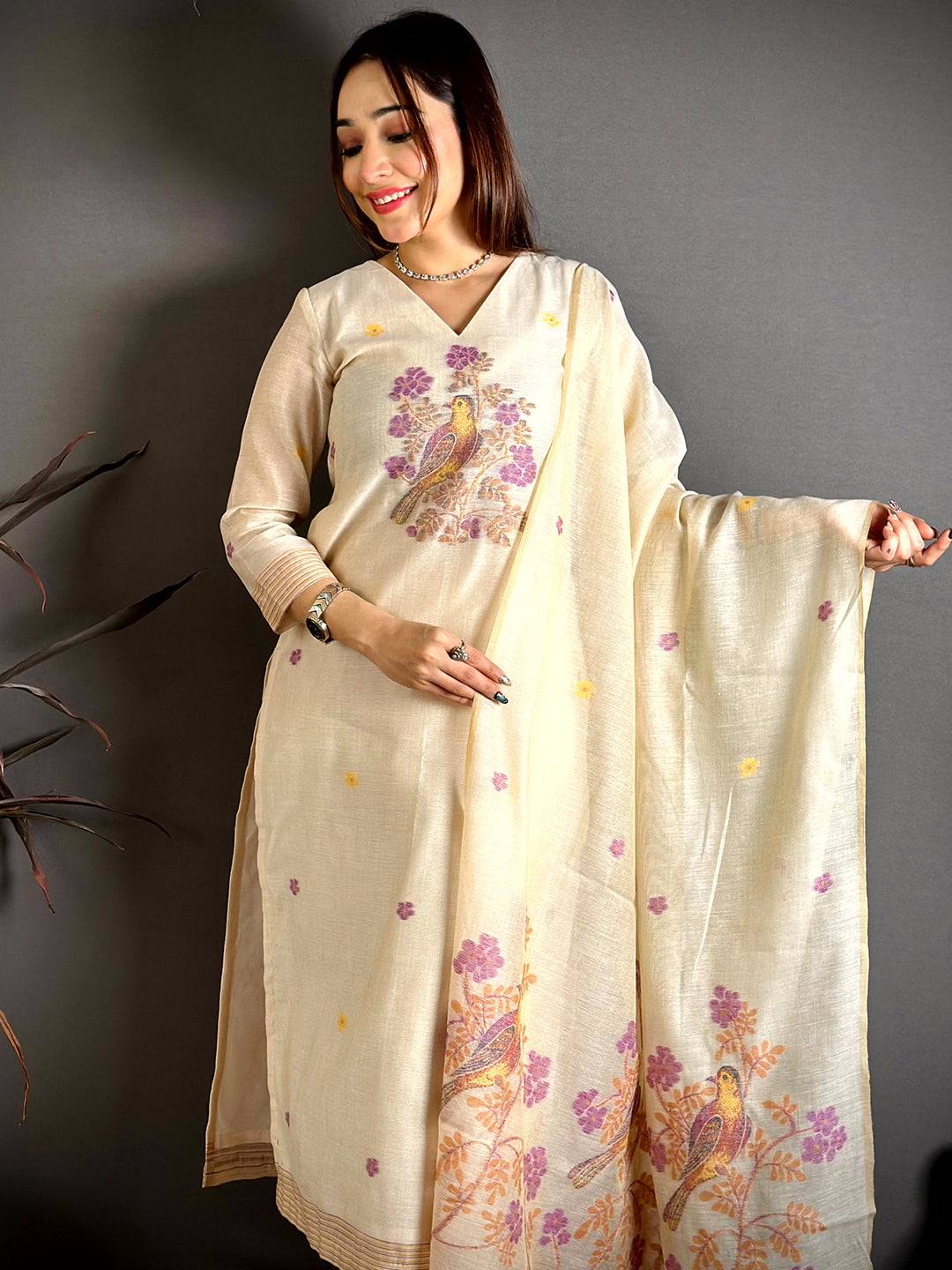 Cream Grace Woven Floral Dress