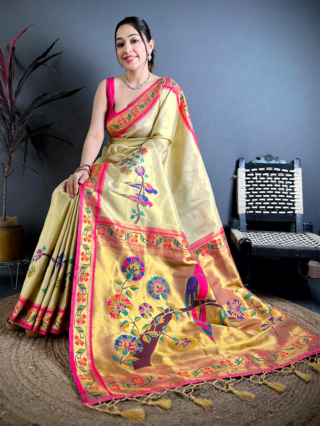 Stylish Minakari Paithani Tissue Saree