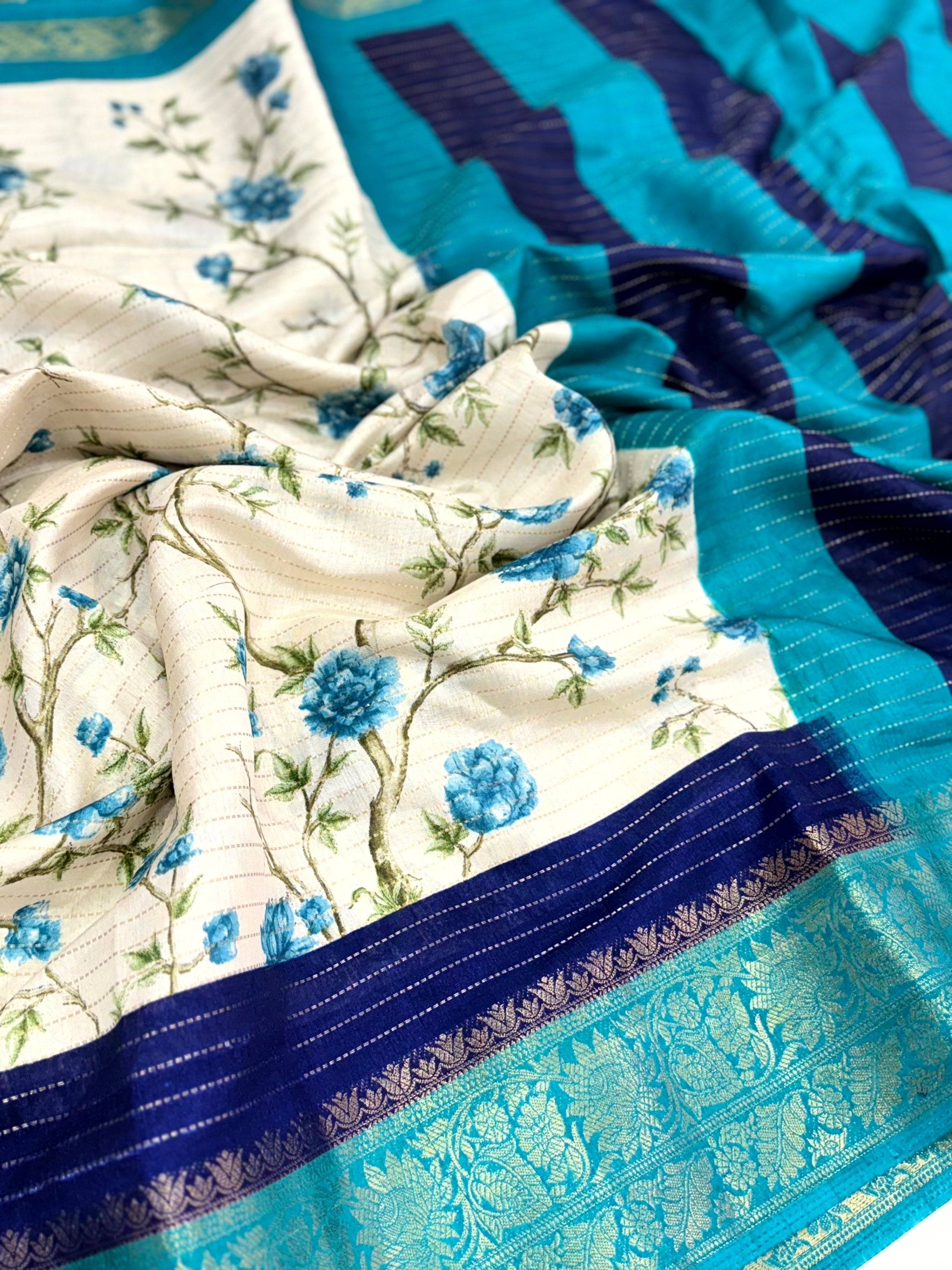 Blue Soft Dola Silk Zari Katha Saree