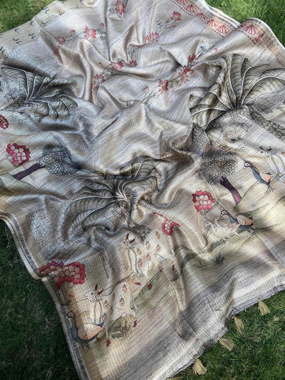 Soft Kota Doriya Silk Saree with Pichwai Prints & Rich Pallu