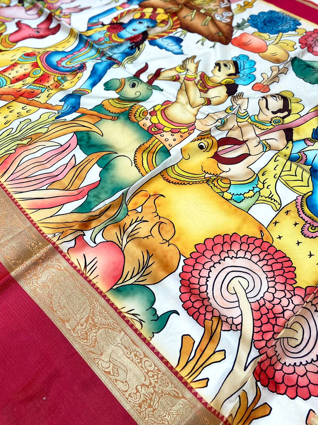Vibrant Multi Soft Banarasi Kalamkari Silk Saree