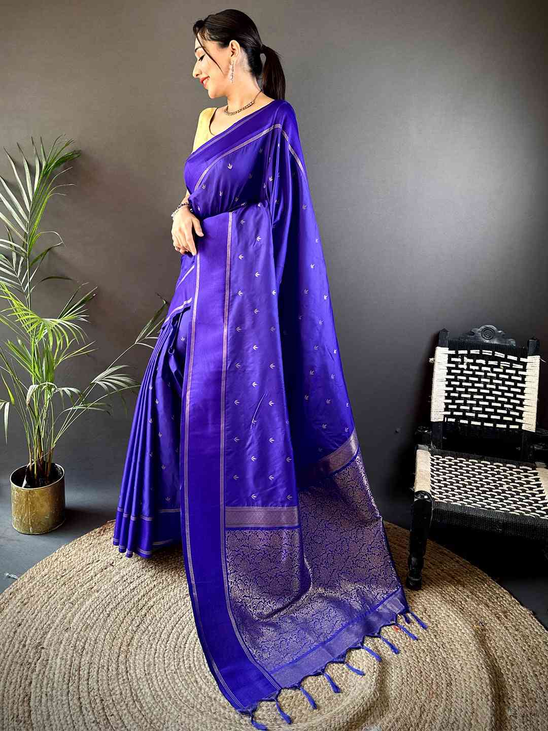 Royal Purple Soft Silk Kolam Print Saree