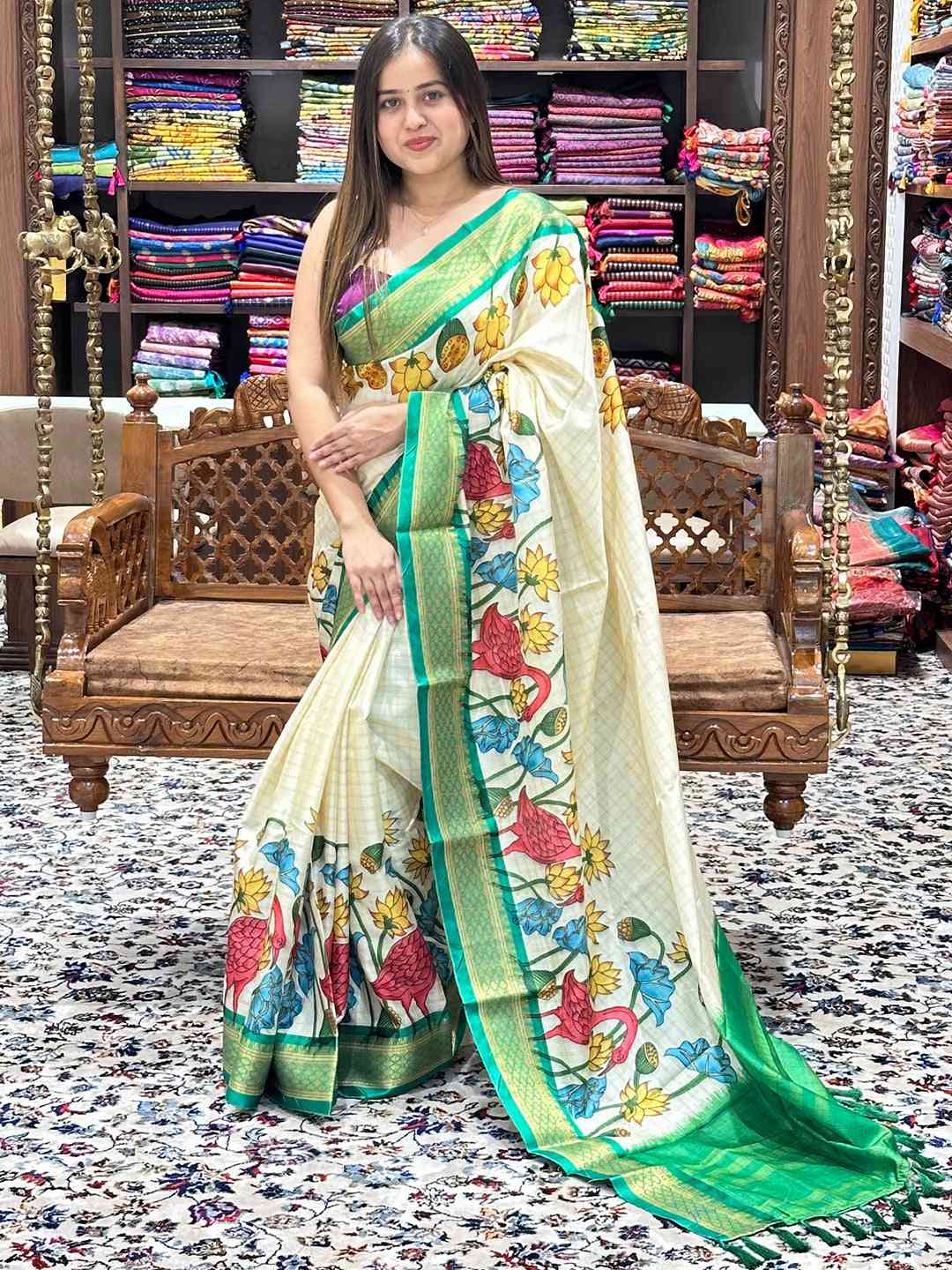 Elegant Uppada Silk Saree featuring Kalamkari digital design