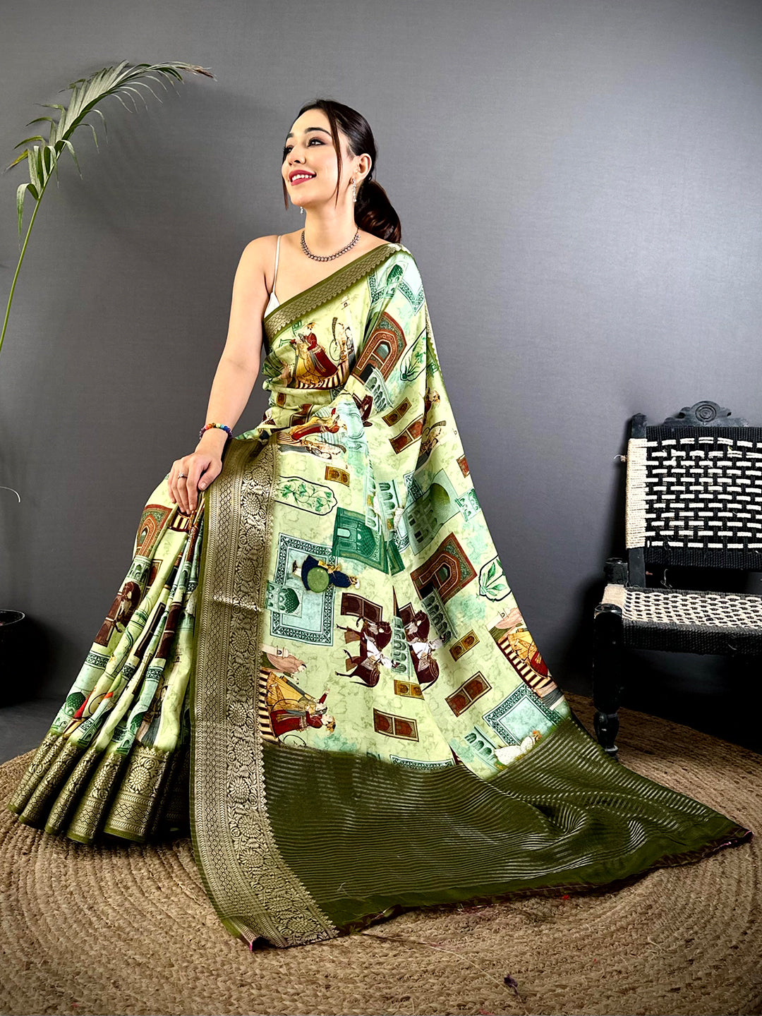 Radiance Self Zari Chex Viscose Dola Saree