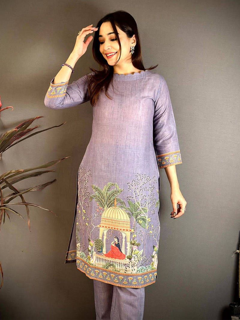 Mughal Print Boat Neck Kurti