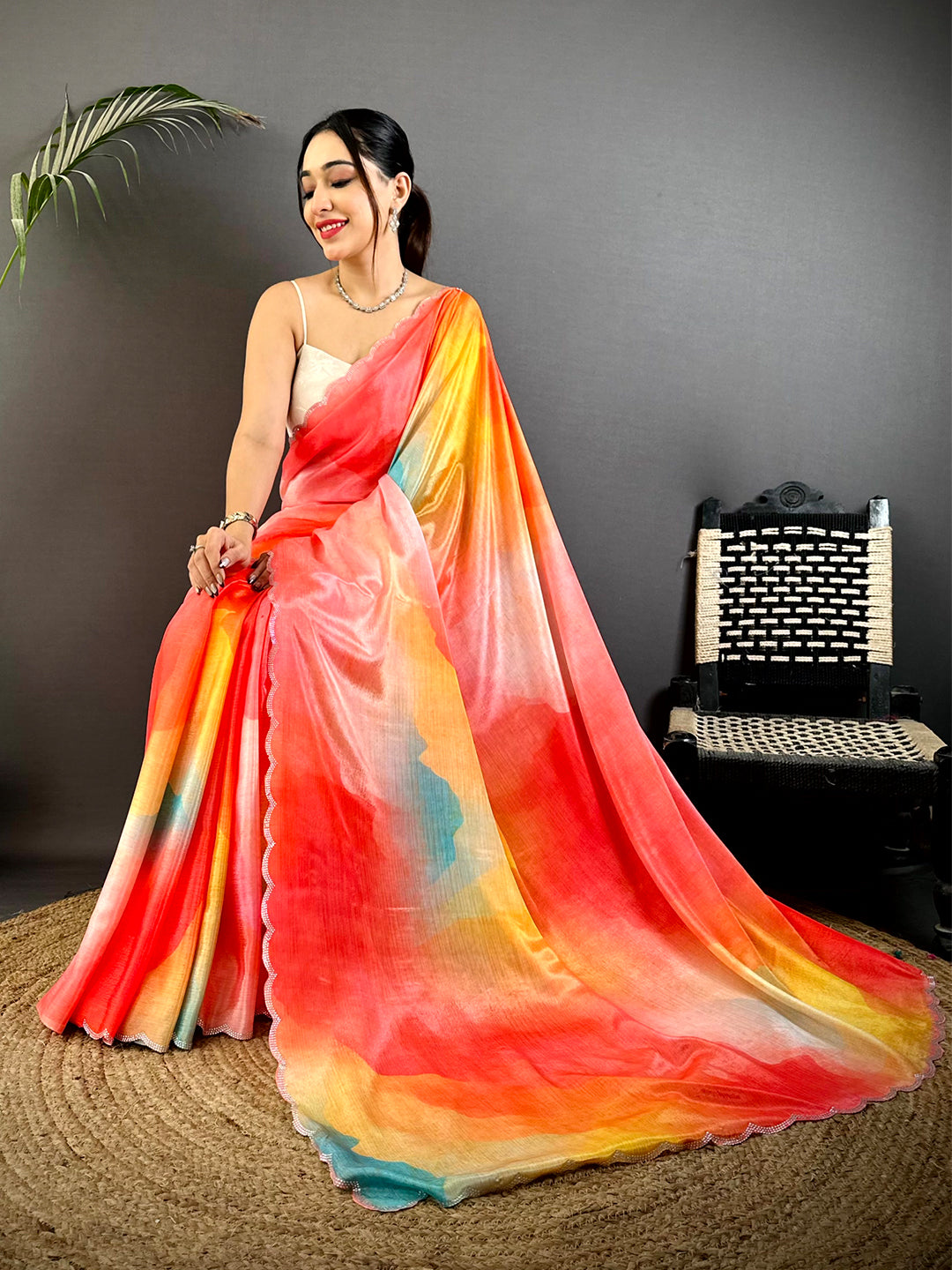 Majestic Freehand Abstract Chinnon Saree