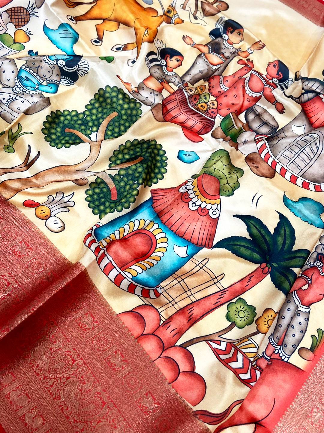 Cream Banarasi Silk Kalamkari Saree