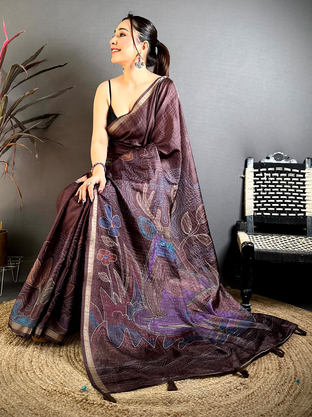 Classic Tussar Ghicha Katha Art Saree