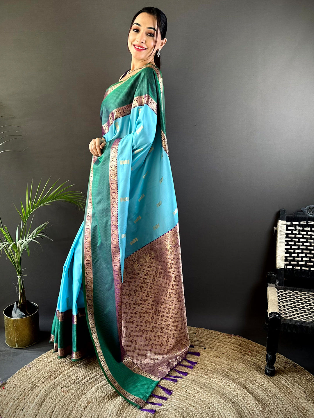 Sky Blue Gadhwal Pure Soft Silk Saree