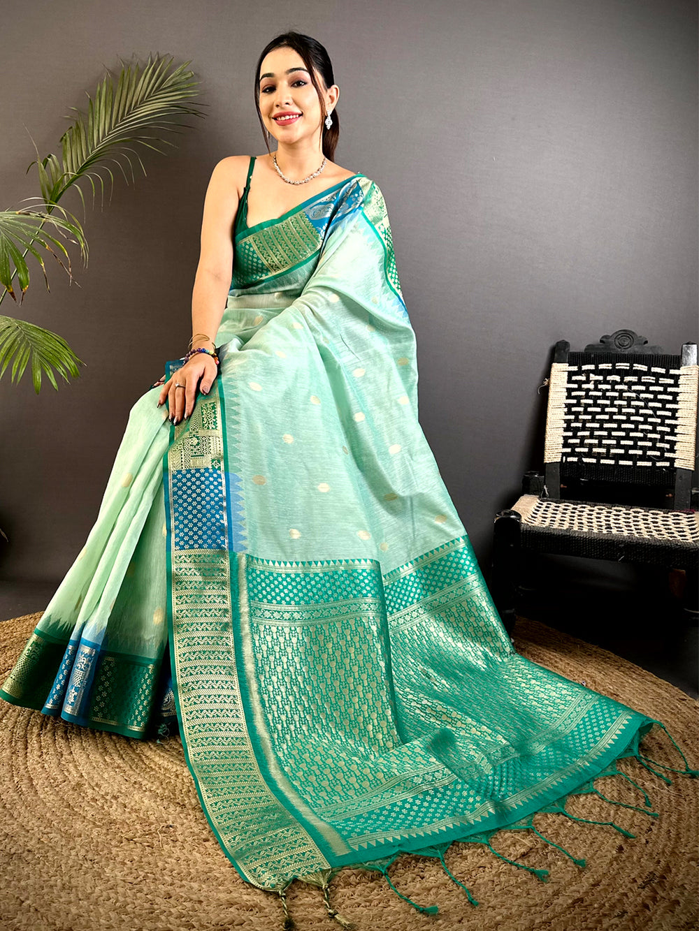 Mint Green Soft Mull Kanchi Pattu Saree