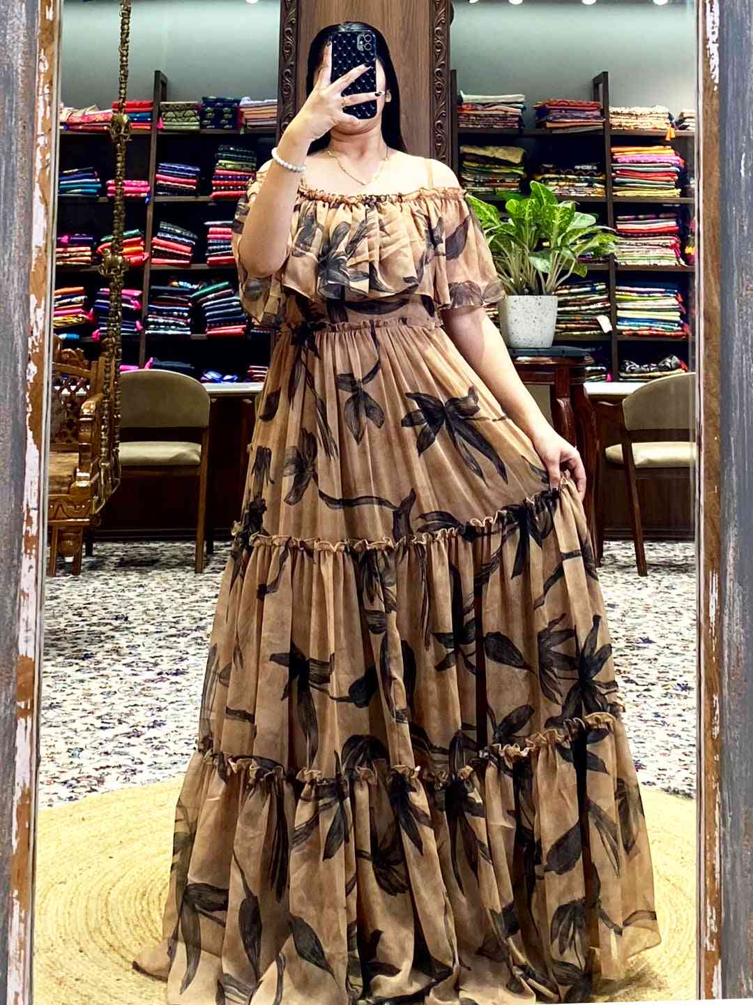 Botanical Off-Shoulder Ruffle Dress