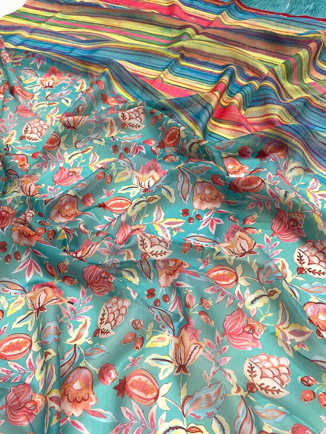 Serene Turquoise Tebi Silk Saree