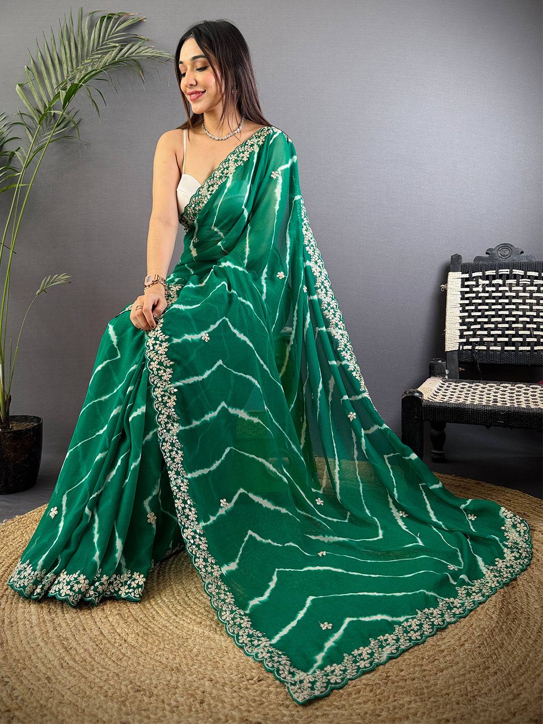 Green Soft Georgette Bandhej Print Saree