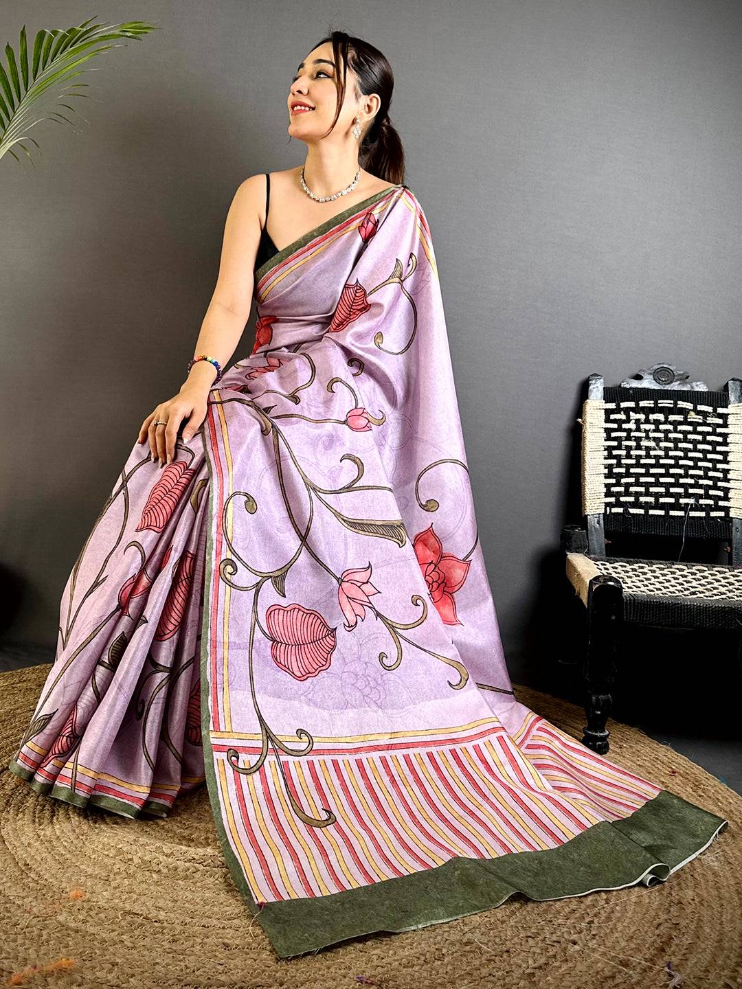 Regal Flora Kalamkari Tussar Saree