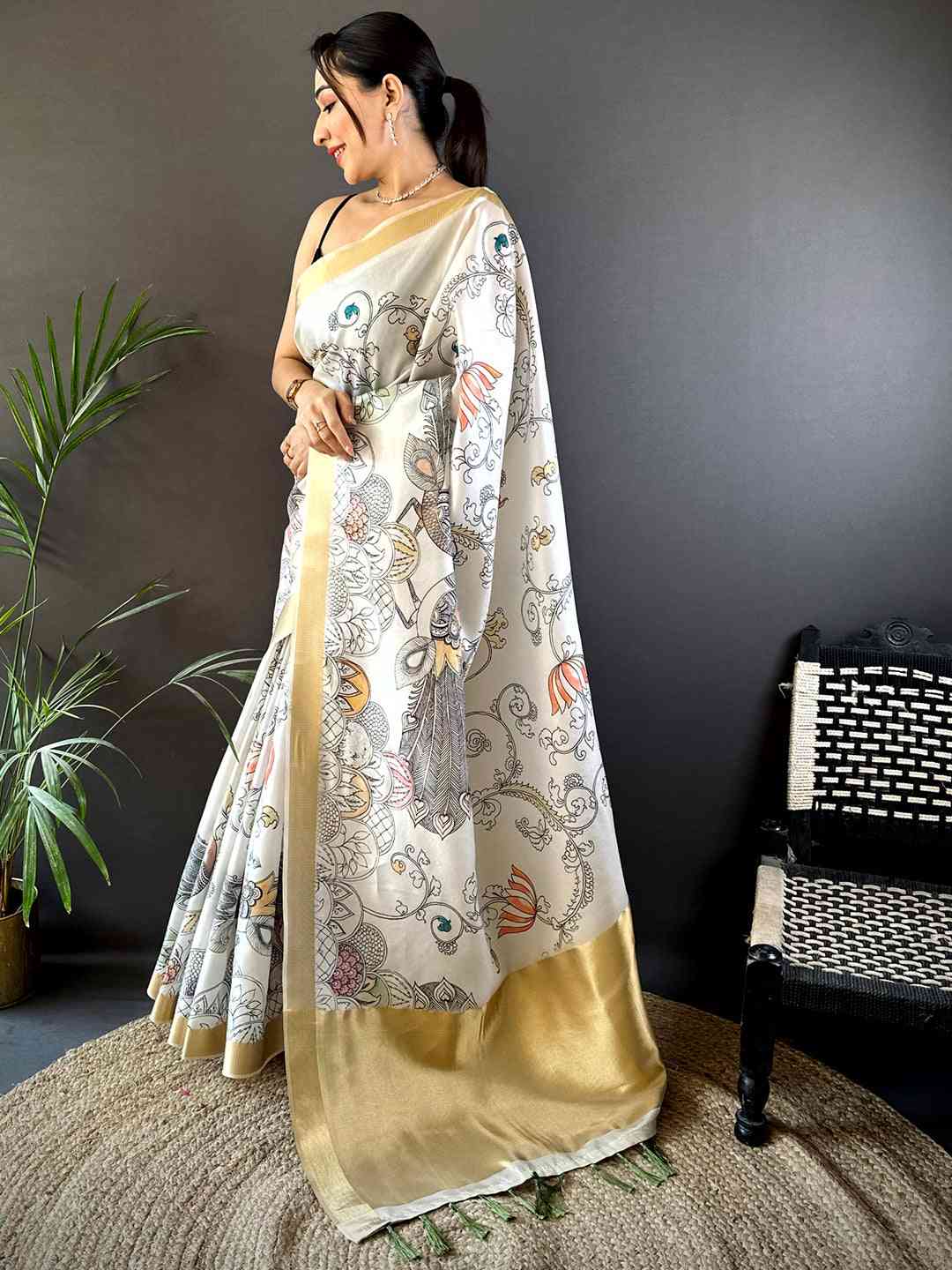 Artistic Pen Kalamkari Soft Tissue Silk Saree