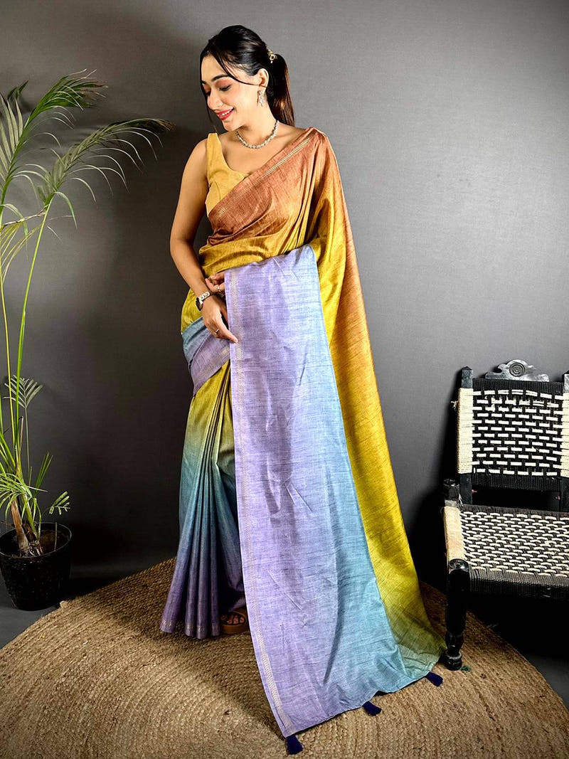 Tussar Ghicha Ombre Fusion Saree