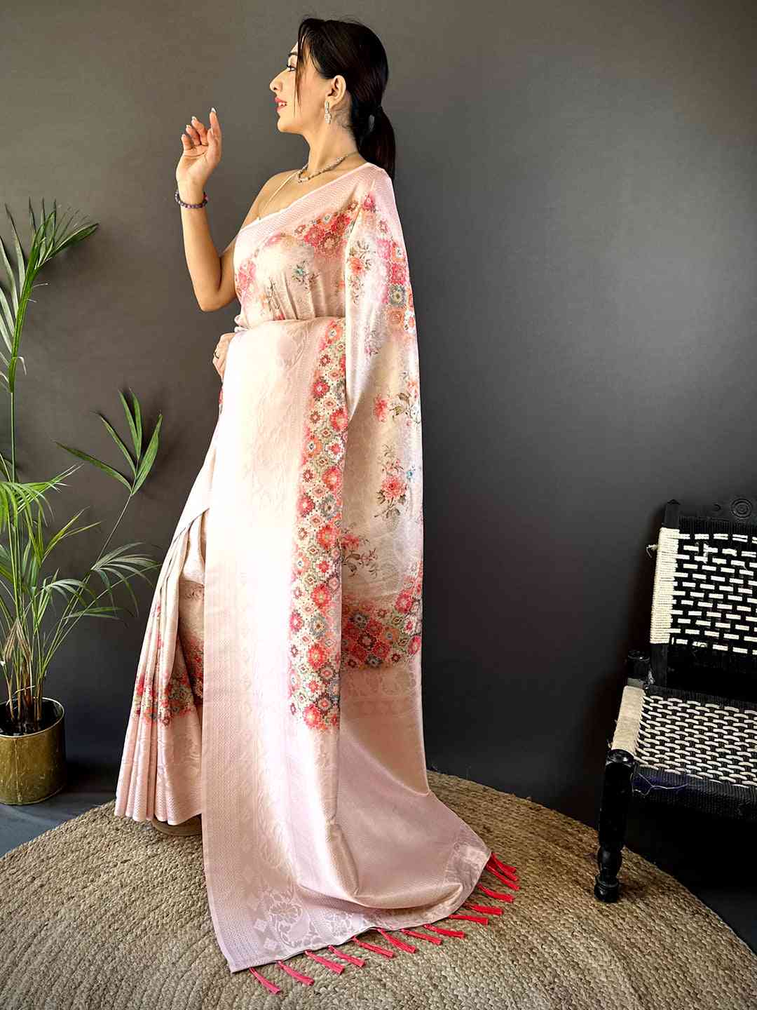 Pastel Pink Kanjivaram Digital Silk Saree