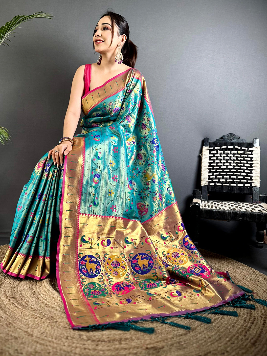 Rama Patola Motif Soft Silk Saree
