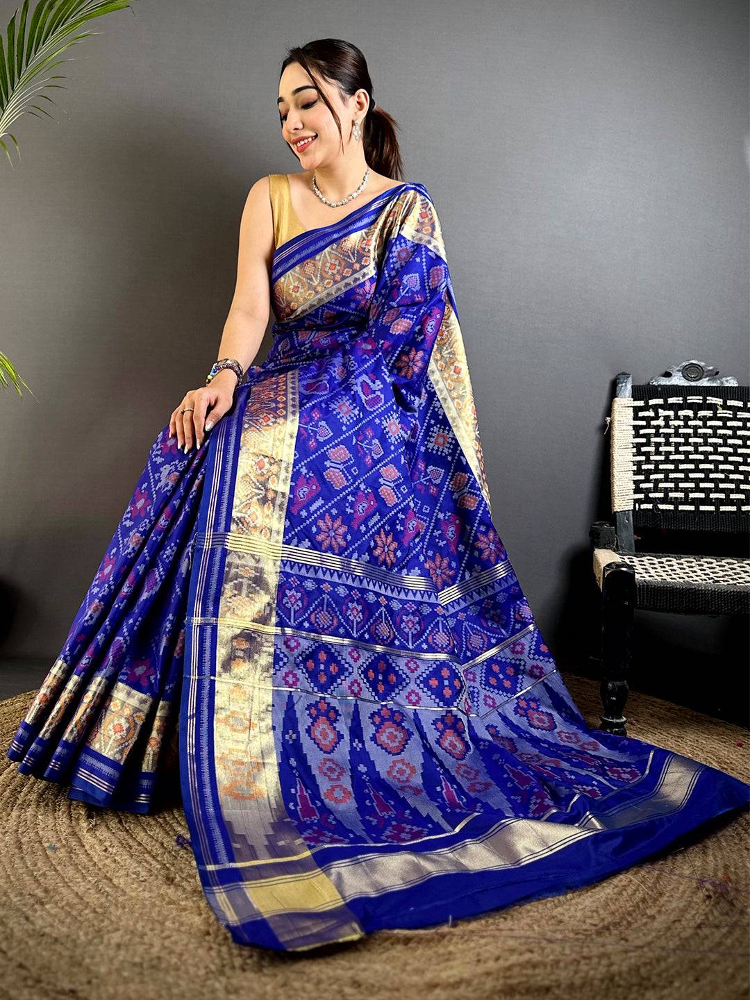 Blue Double Ikkat Heritage Saree