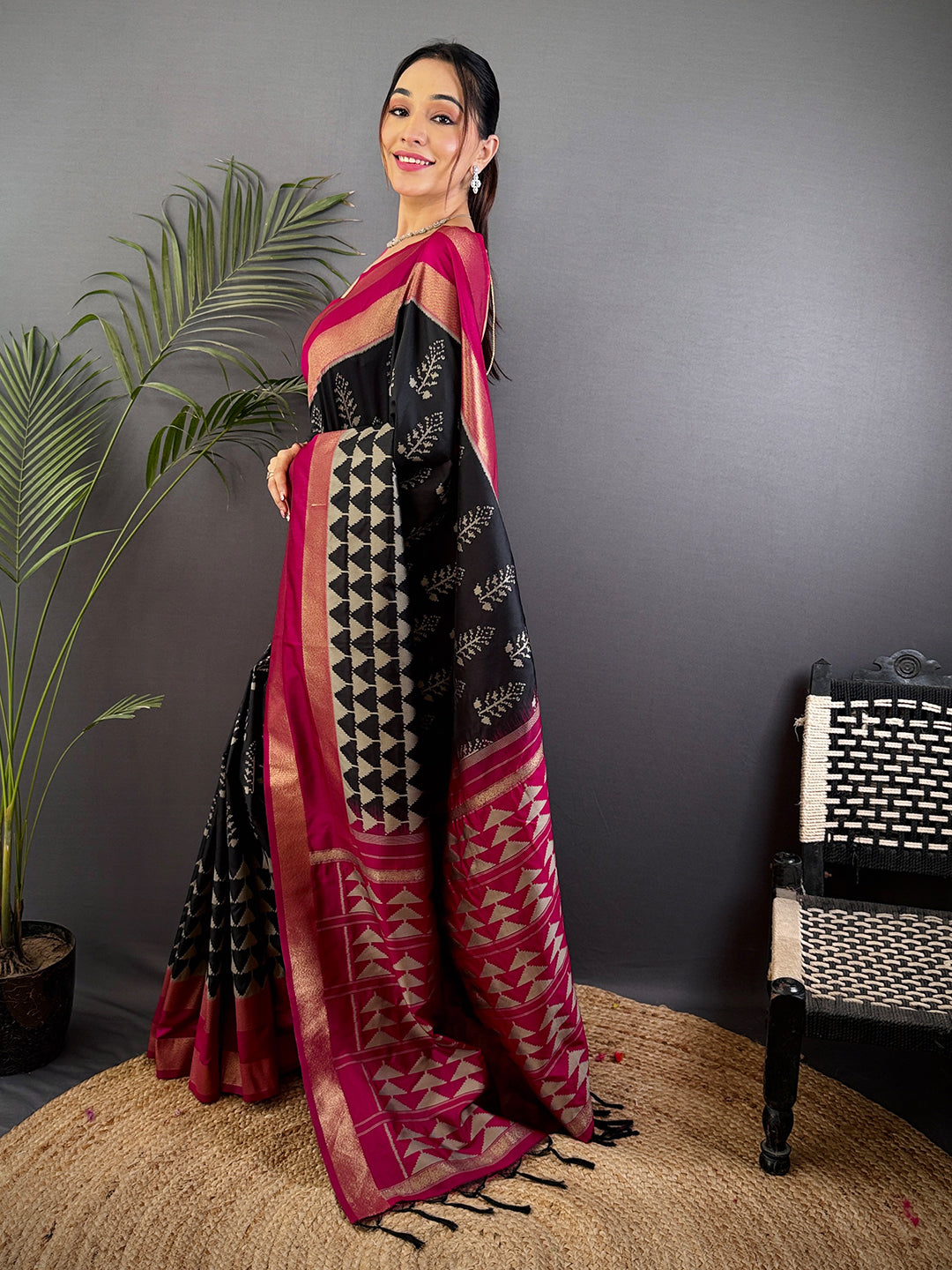 Radiant Black Soft Silk Ikkat Saree