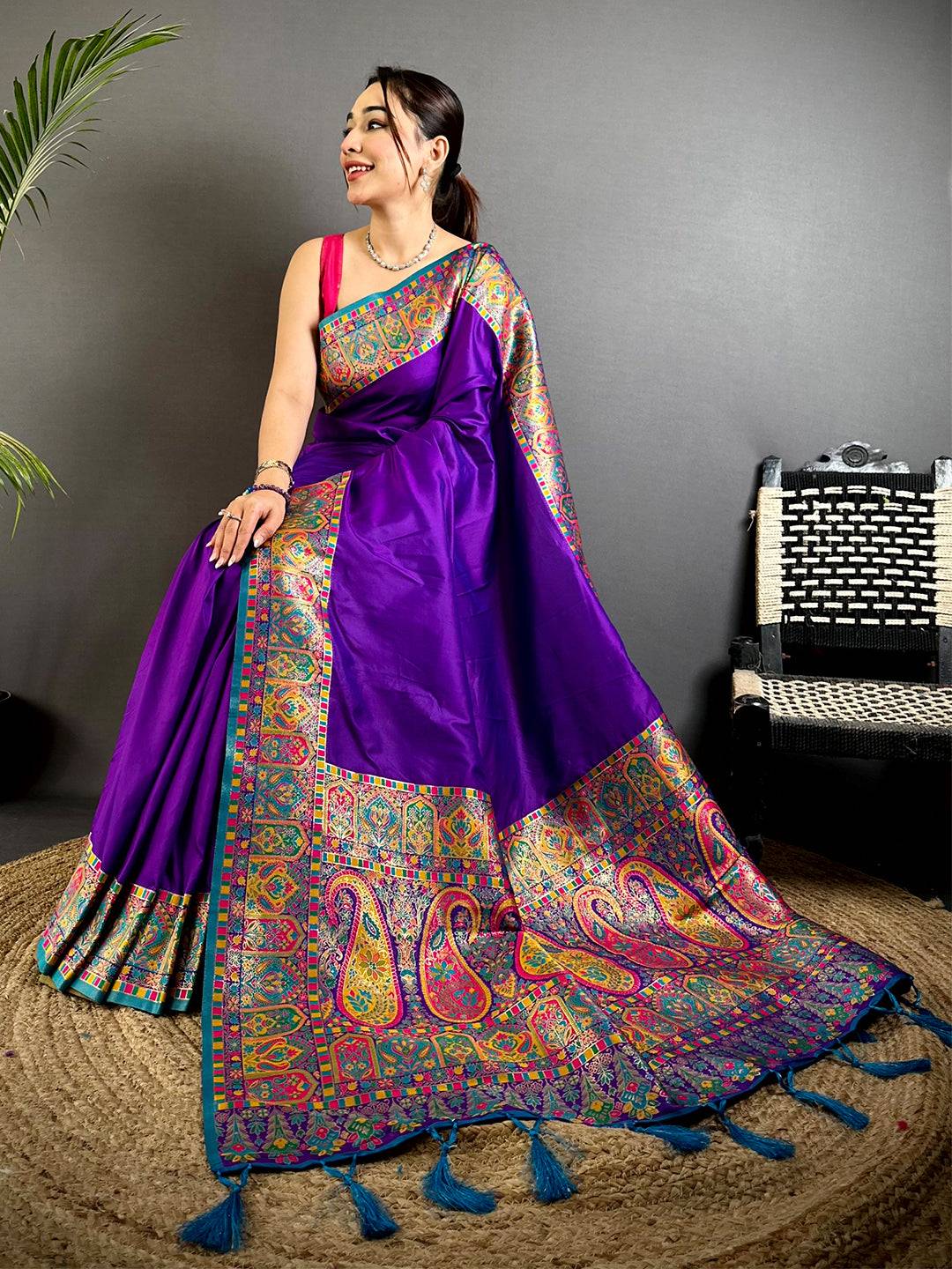 Vibrant Minakari Pashmina Soft Silk Saree