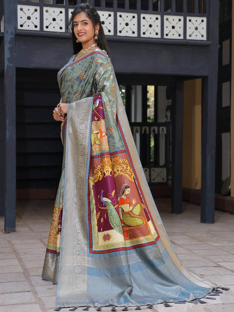 Viscose Dola Silk Saree With Zari Weaving Pallu In Light Blue Colour - Luxe
