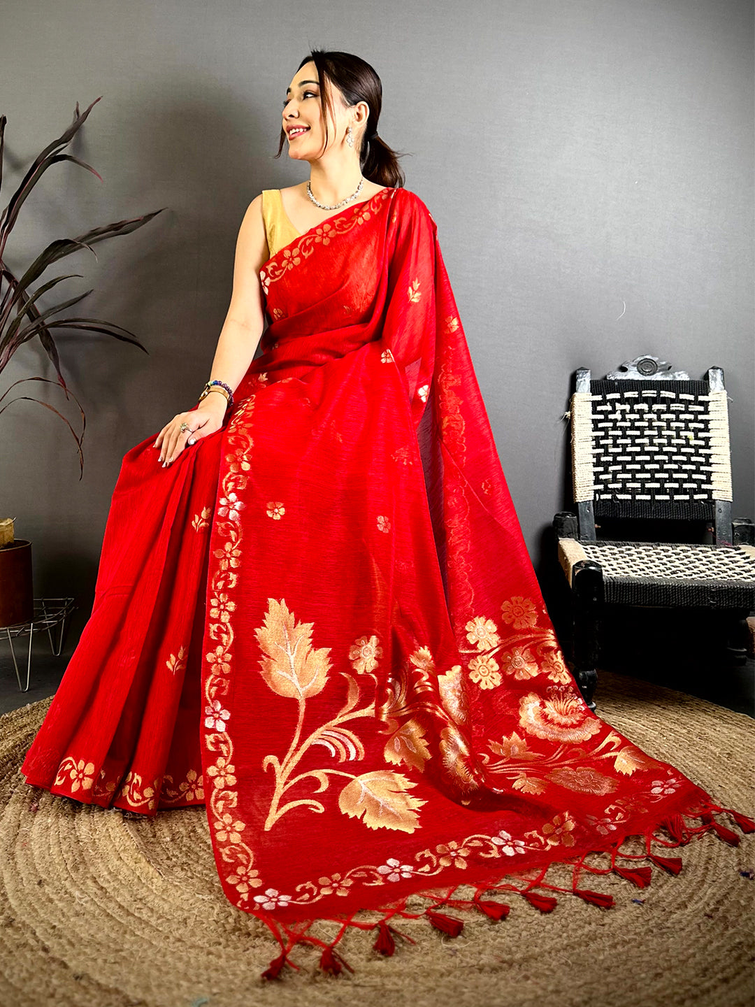 Red Sona Chandi Khadi Ghicha Saree