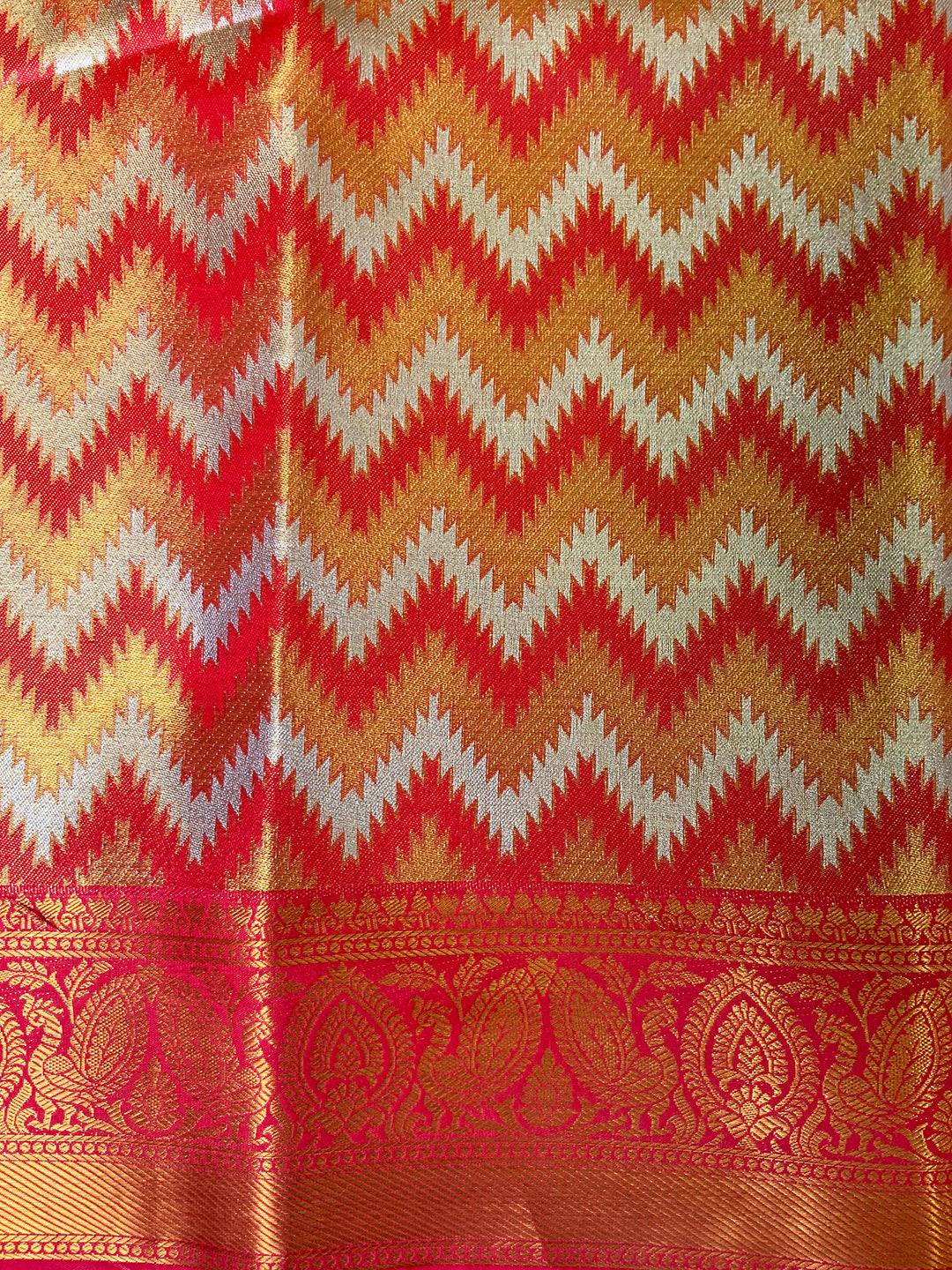 Vibrant Red Zigzag Chevron Saree