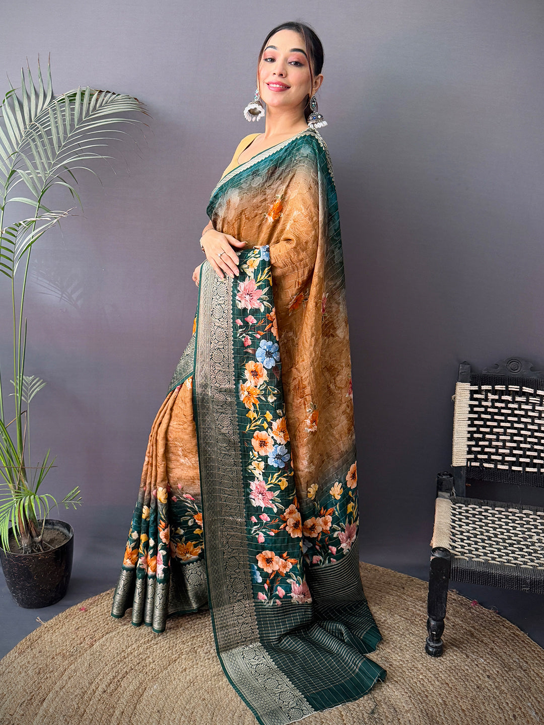 Elegant Floral Kalamkari Viscose Saree