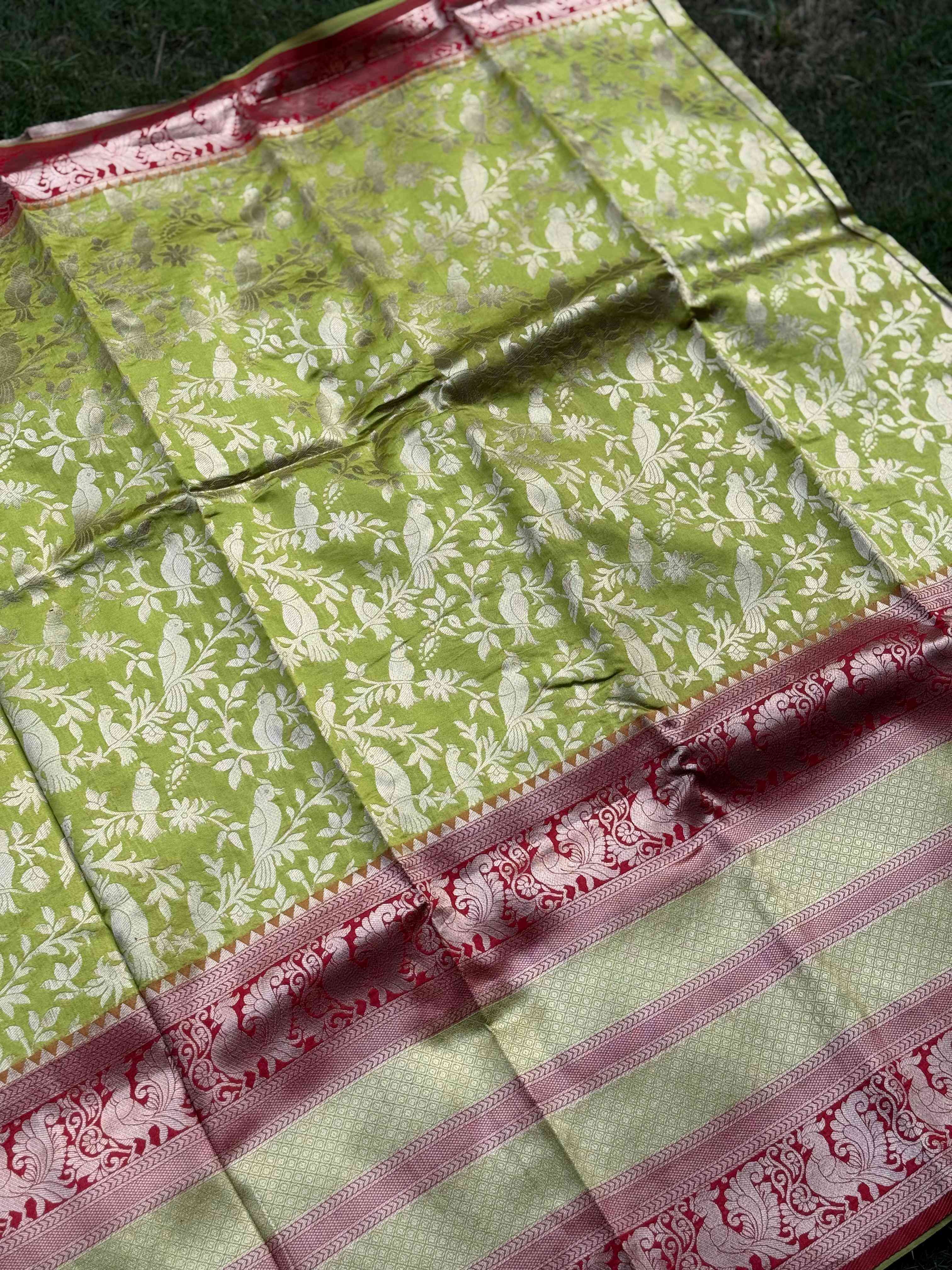 Elegant Lime Banarasi Katan Saree