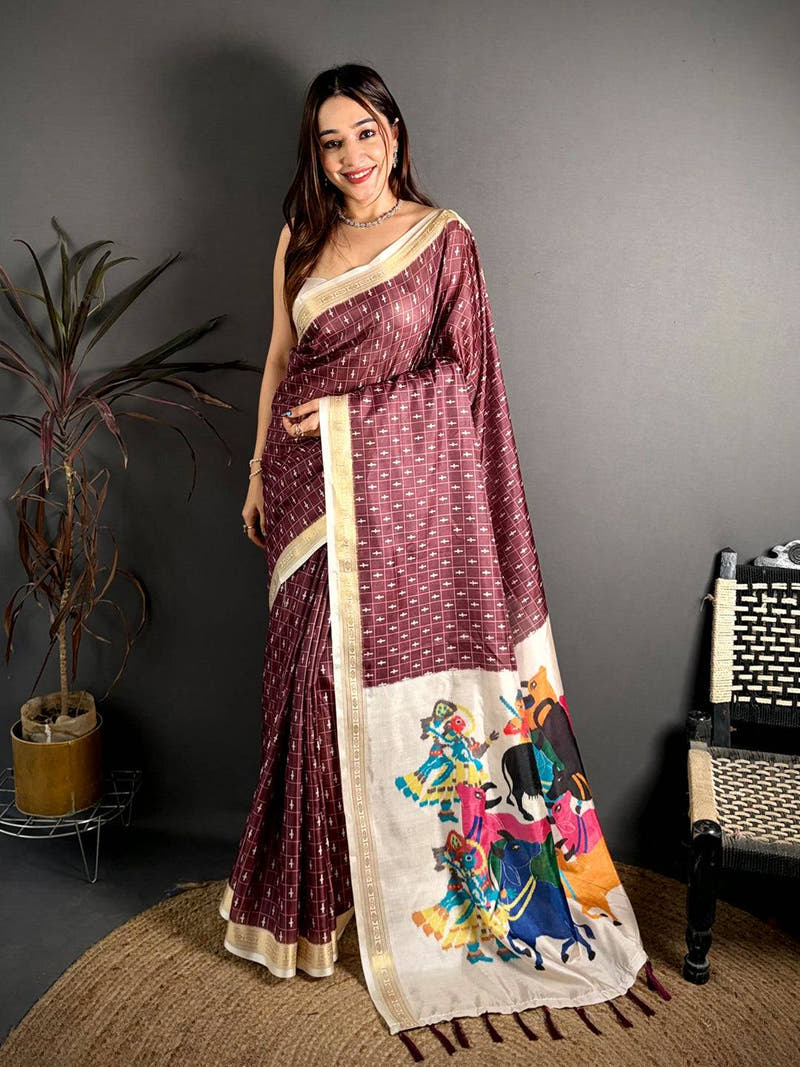 Multicolour Kalamkari Pallu Soft Silk Saree