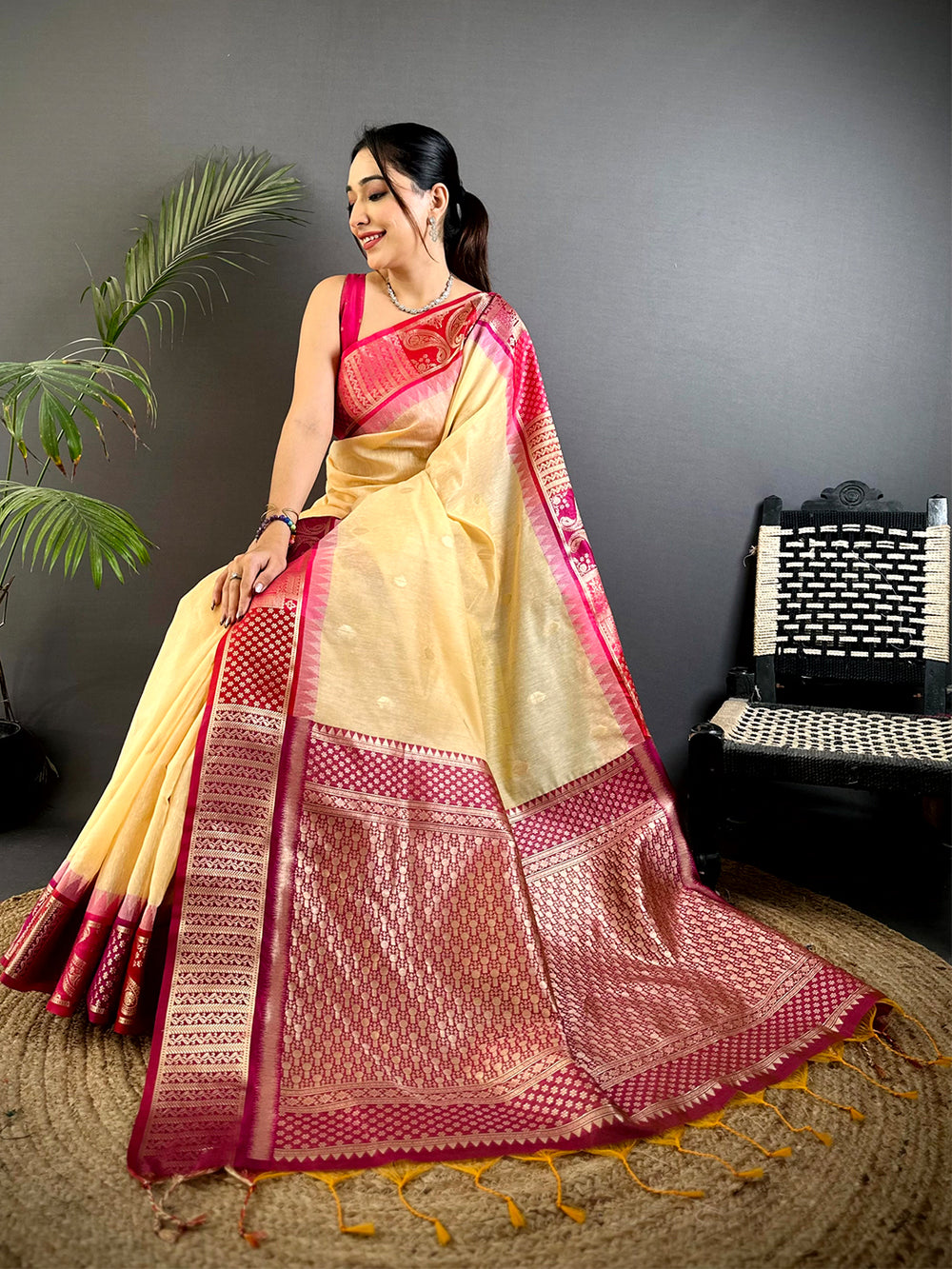 Cream Soft Mull Kanchi Pattu Saree