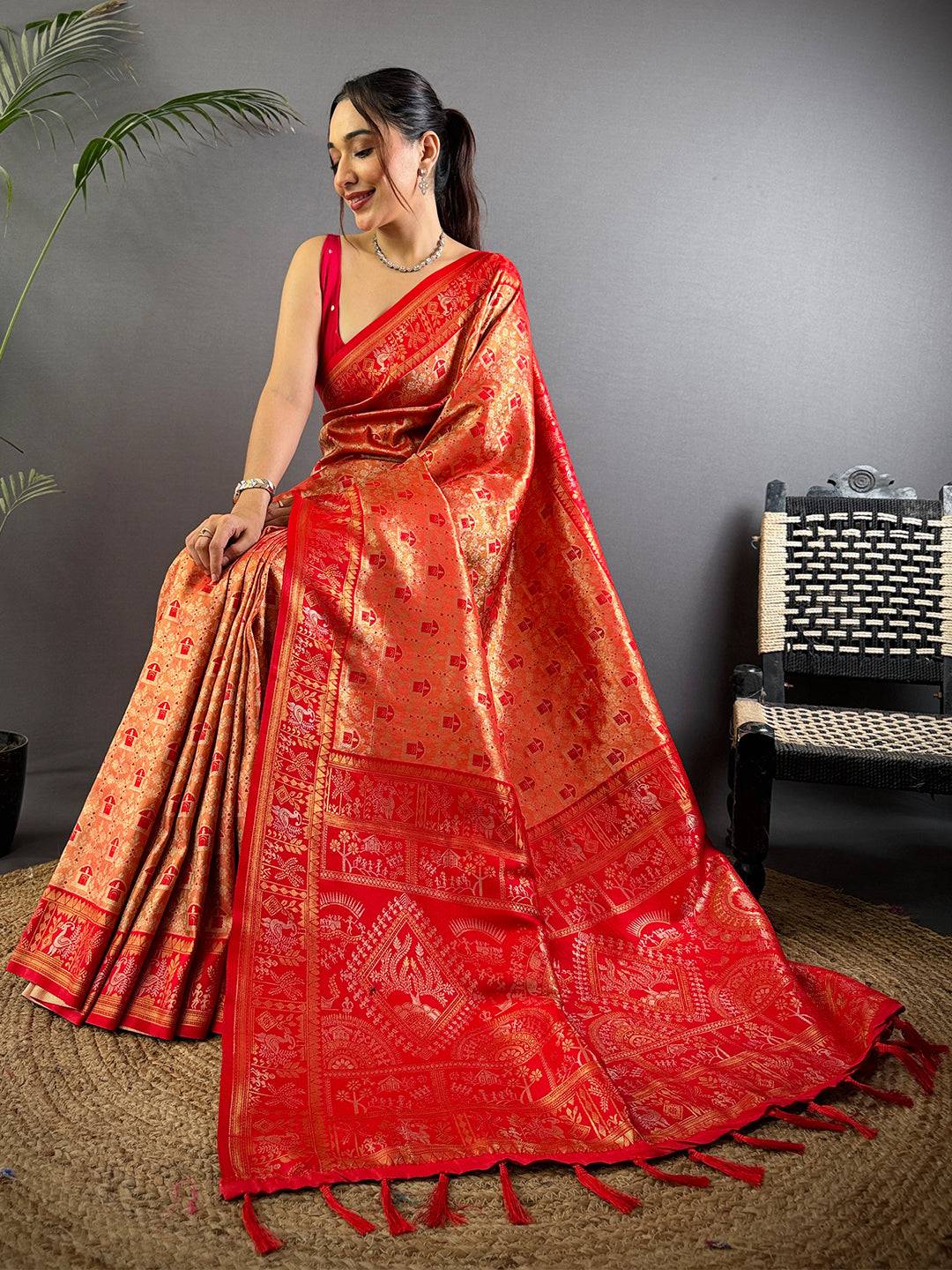 Heritage Warli Gold Zari Dharamavaram Silk Saree