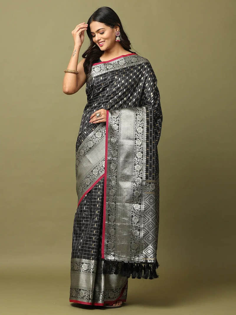 Kanjivaram Soft Silk Black Colour Design Saree