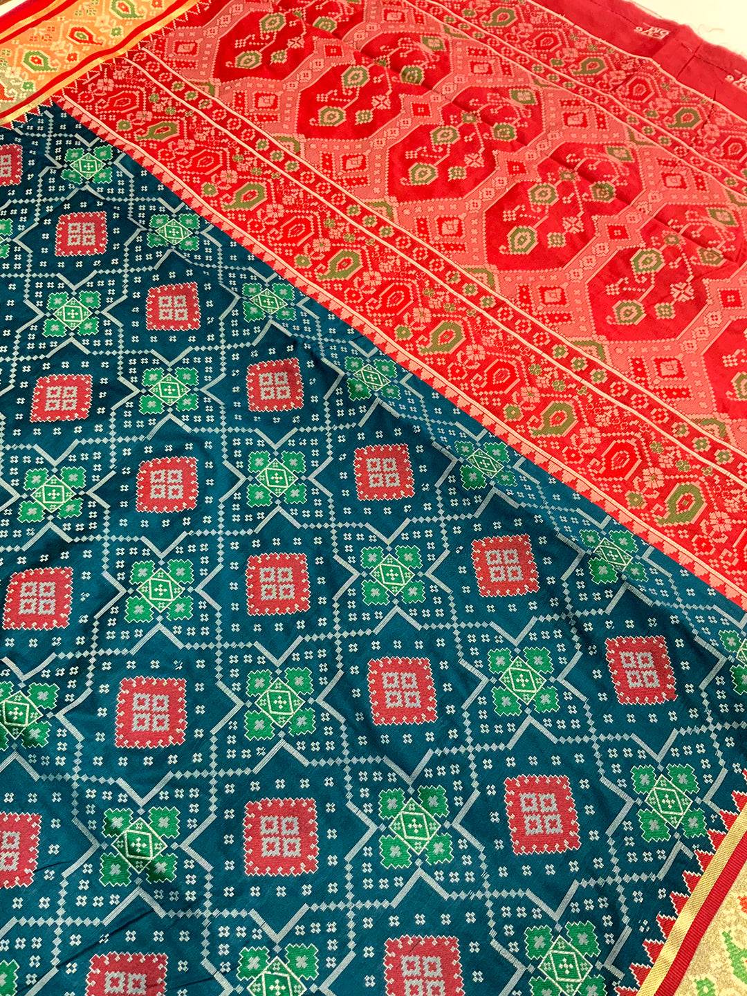 Denim Blue Soft Silk Saree With Patola Weaving