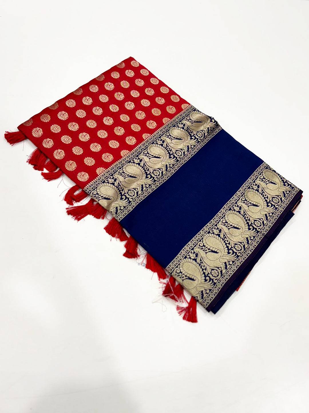Royal Red Banarasi Silver Buttas Zari Weaving Saree
