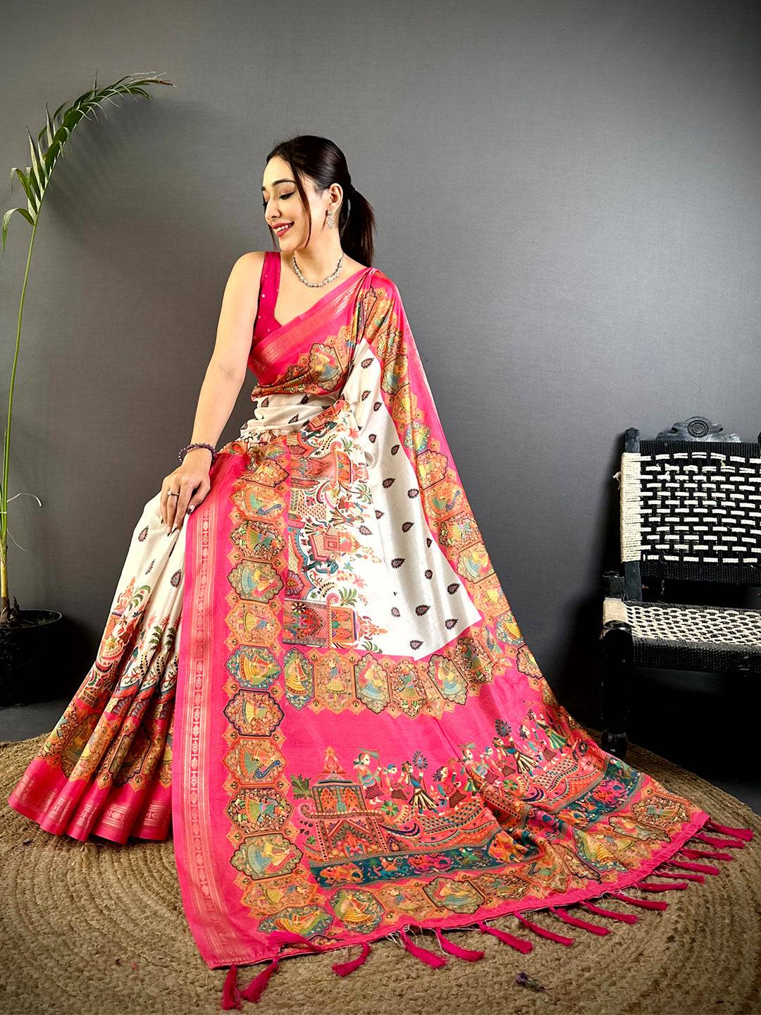 Opulent Kashmiri Print Soft Silk Saree