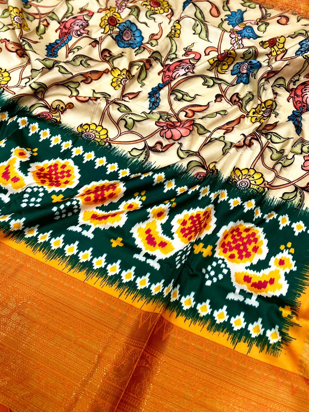 Pastel Cream Floral Banarasi Silk Saree