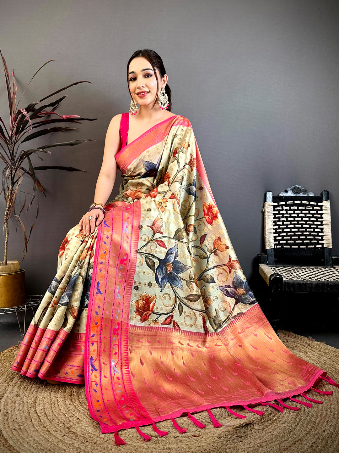 Pistachion Green Paithani Border Kora Tissue Saree