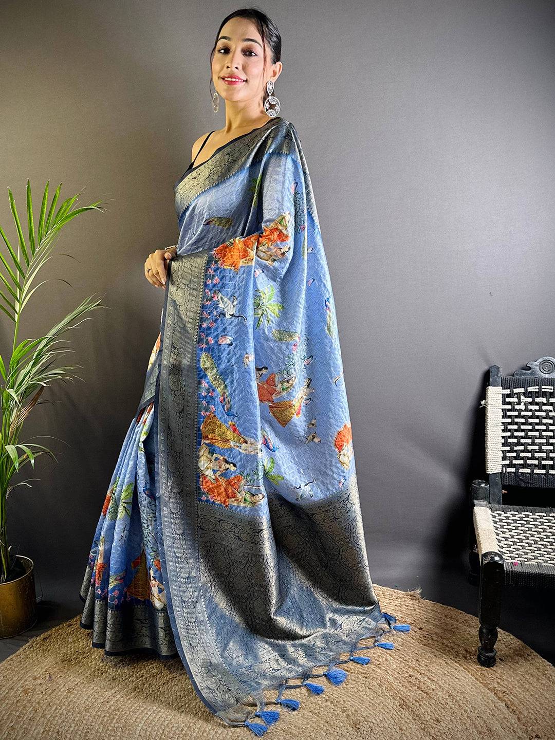 Sky Blue Chex Radiance Banarasi Silk Saree