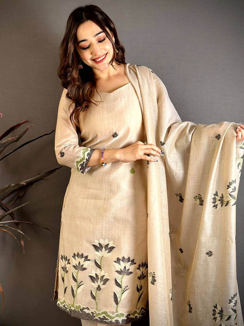 Classic Taupe Floral Cotton Dress