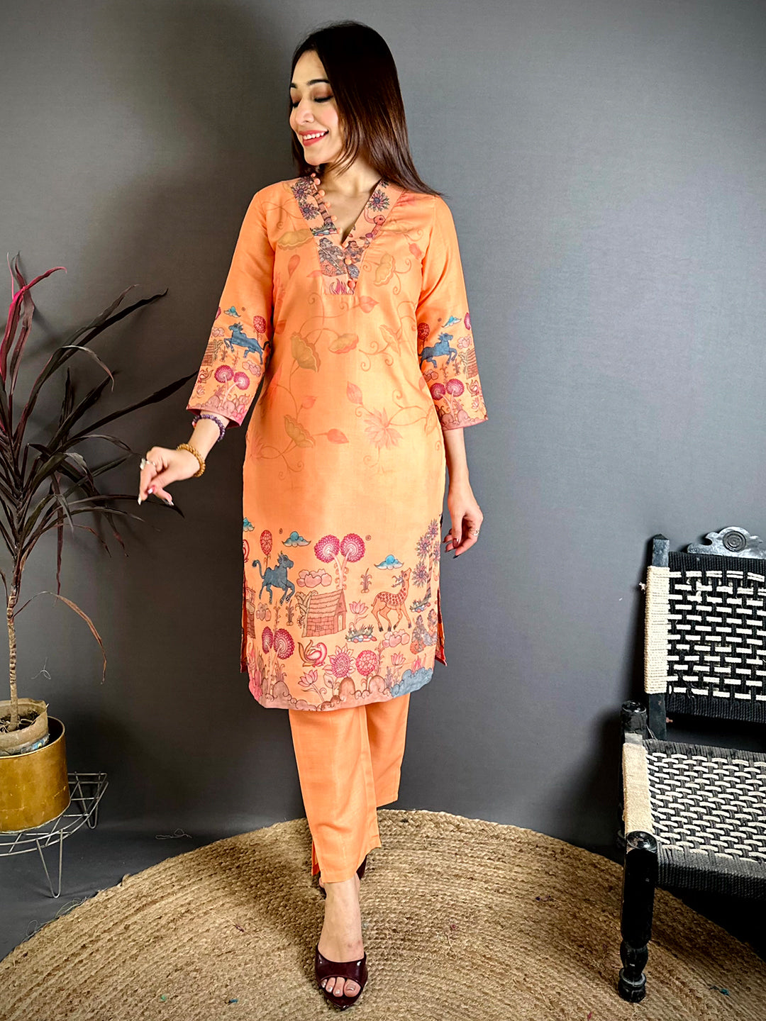 Opulent Kalamkari Overlap Neck Kurti