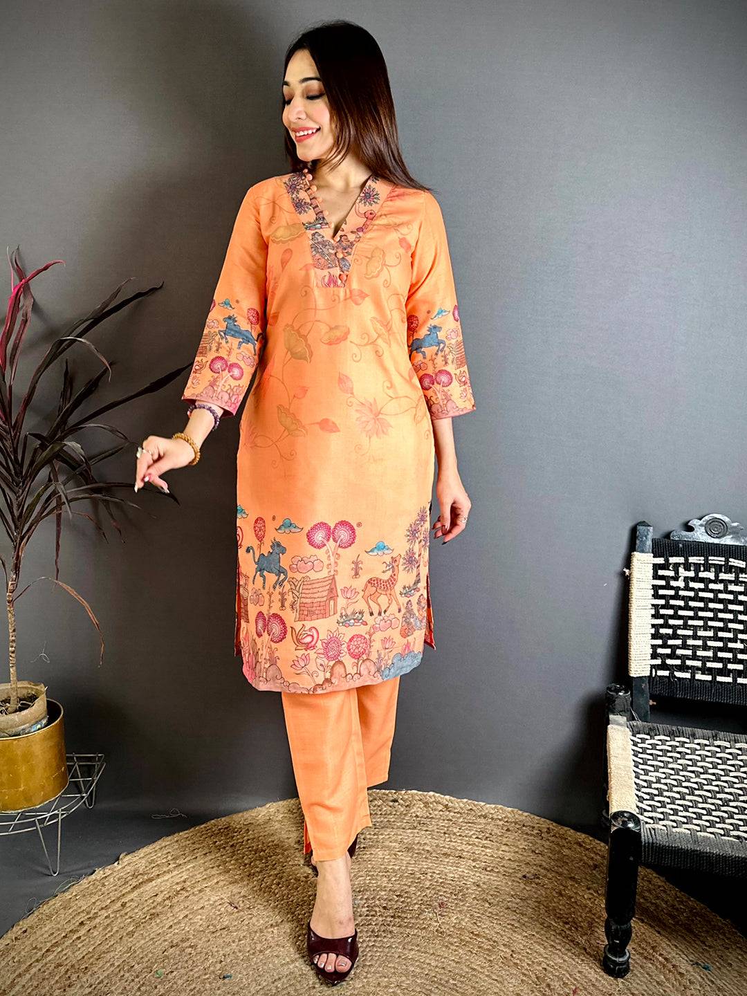 Opulent Kalamkari Overlap Neck Kurti