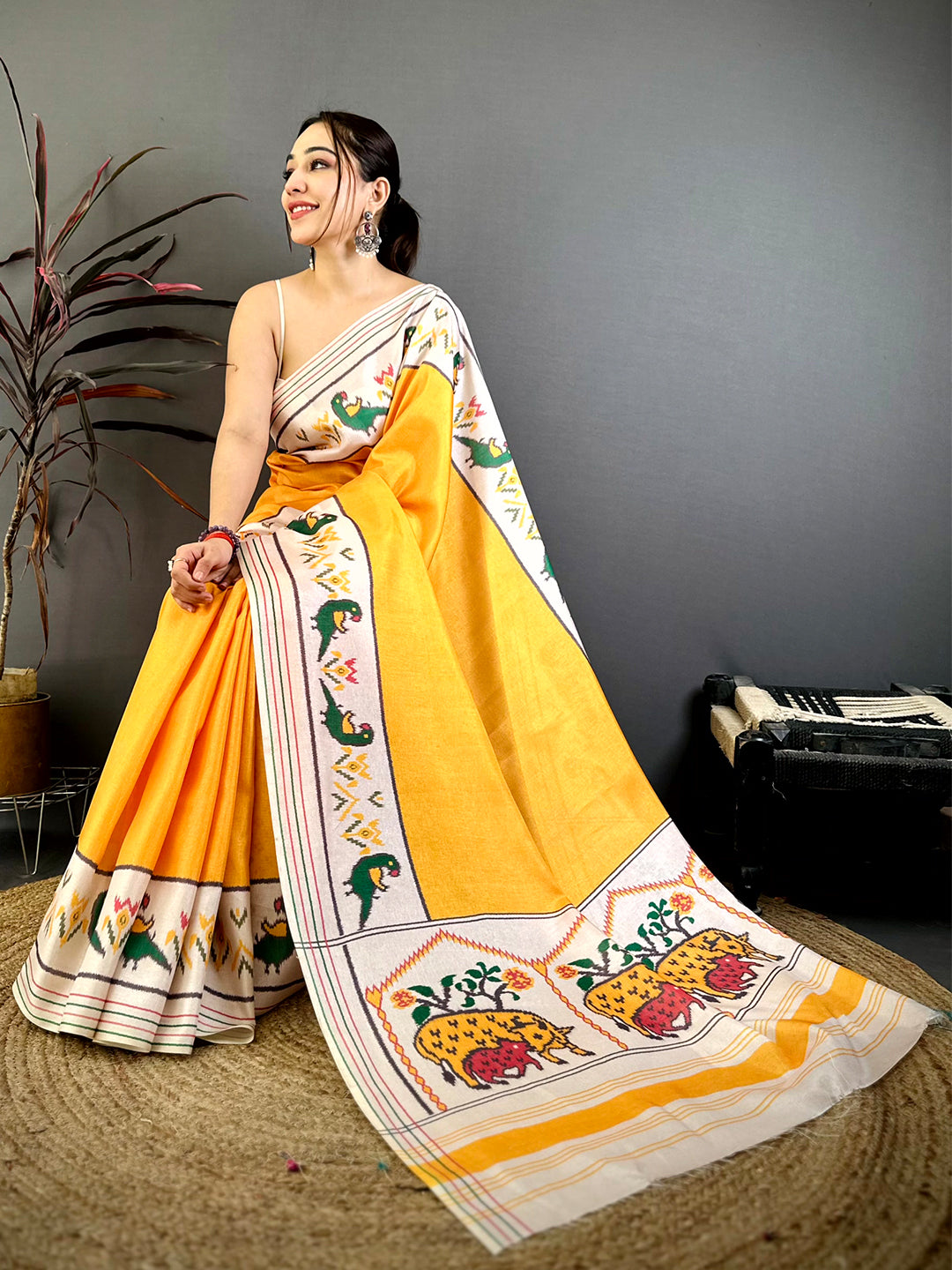 Classic Soft Tussar Ikat Weave Saree