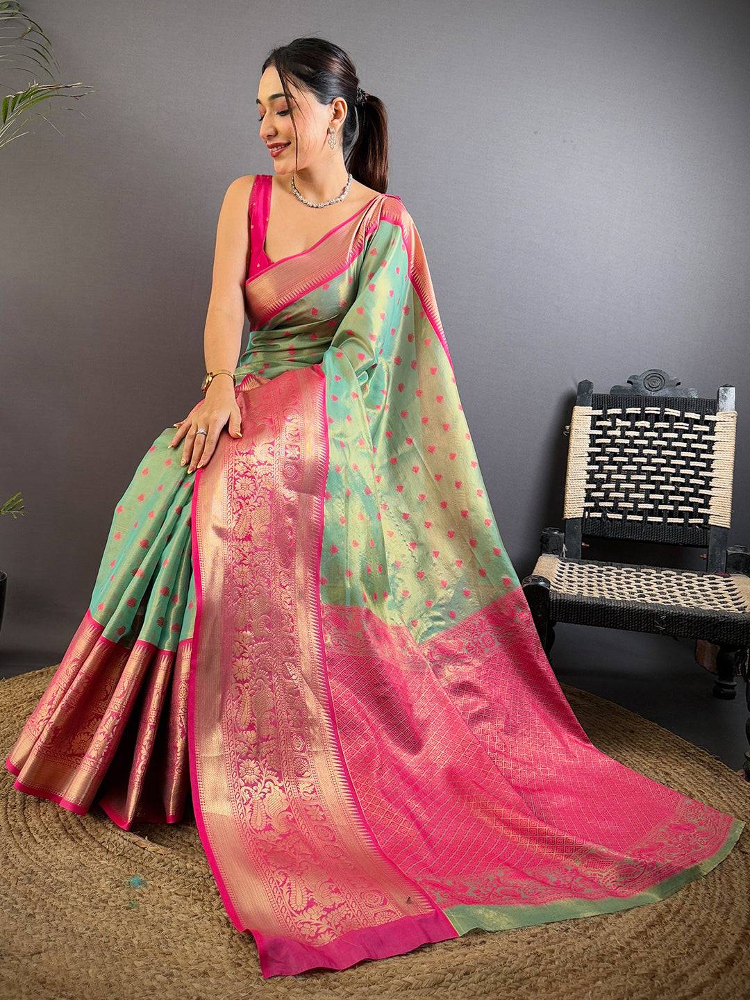 Pista Kanjivaram Zari Tissue Saree