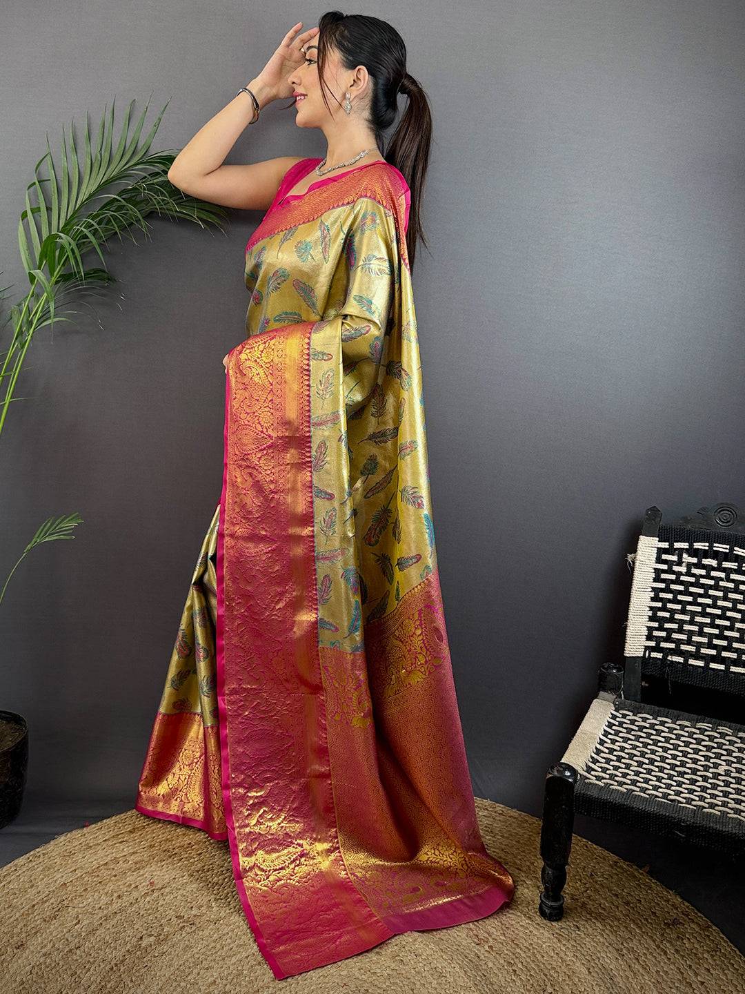 Dharmavaram Feather Zari Woven Saree