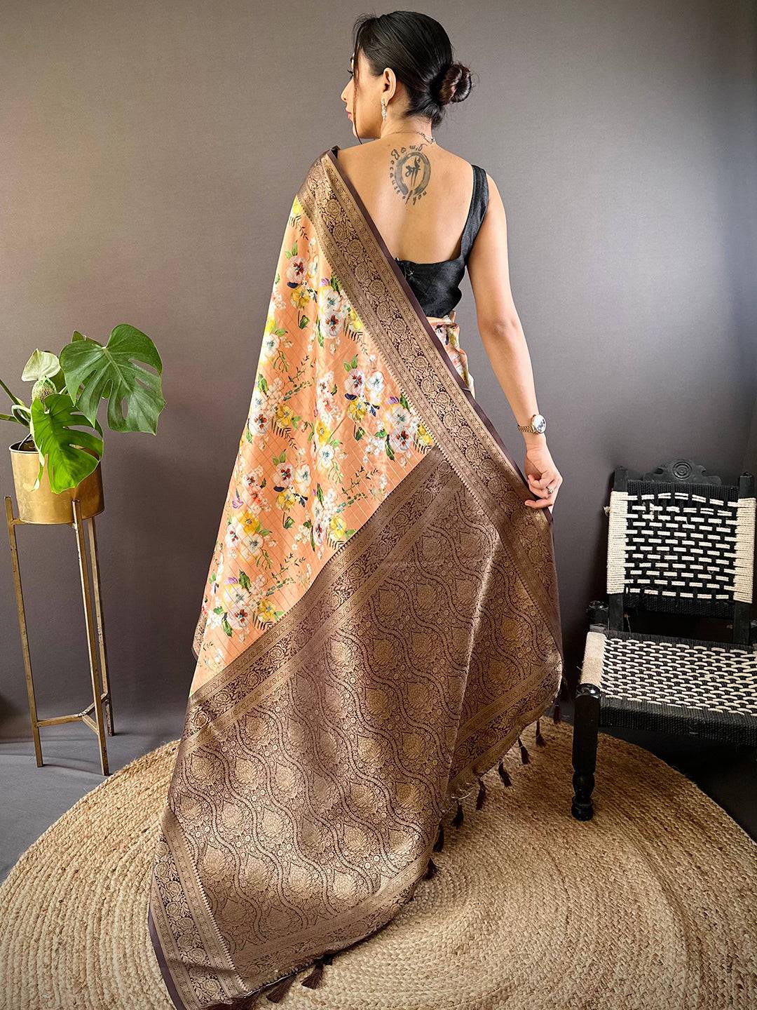 Radiant Coral Elegance Saree